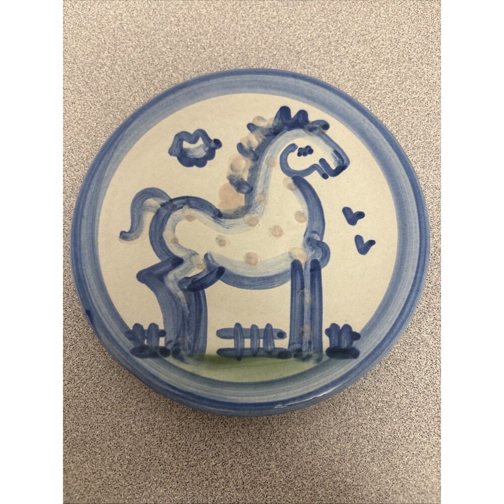 Vintage M.A. Hadley Pottery Blue Horse Bread & Butter Plate, 6”, EUC